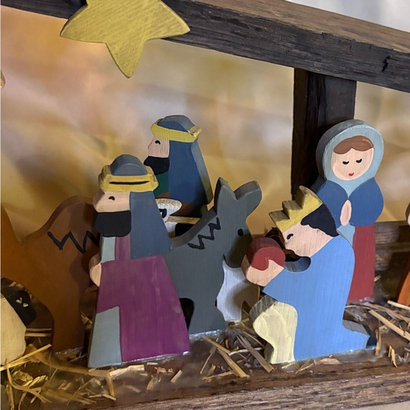 Handcrafted Wooden Nativity Scene with Angel and Star